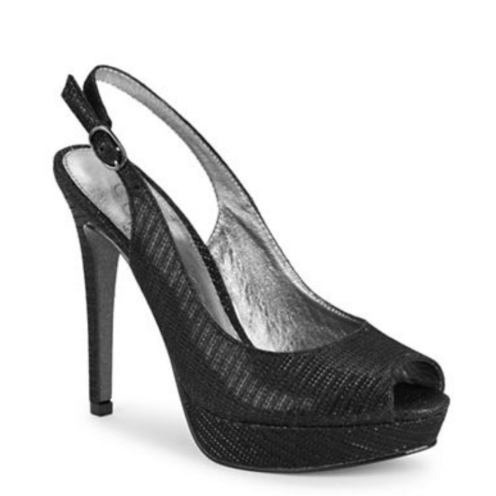 NEW! Adrianna Papell Rita Pump Peep Toe Slingback Platform Leather Black NWT